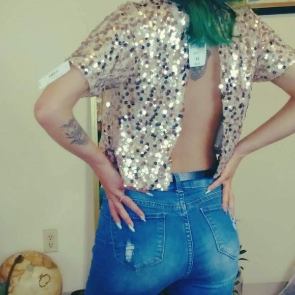 FOREVER 21 Sequin Cardigan in Rose Gold 🌷NWT - Picture 4 of 4